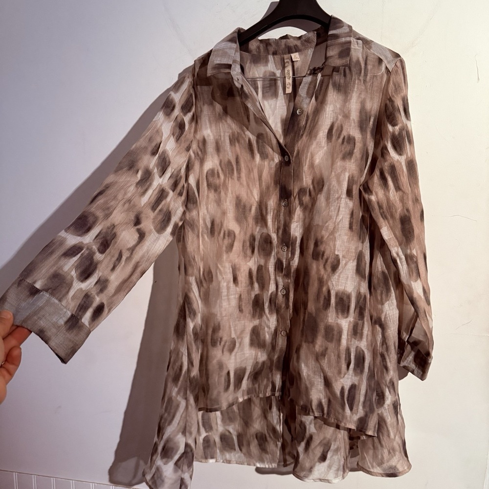 COMFY U.S.A BUTTON UP HI LOW‎ HEM SHEER LONG SLEEVE SHIRT BLOUSE TOP SIZE S